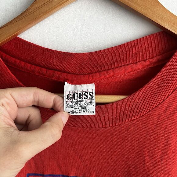Vintage Guess TShirt One Size Tee Spell Out Single Stitch Made In USA Red Unisex - Picture 3 of 6